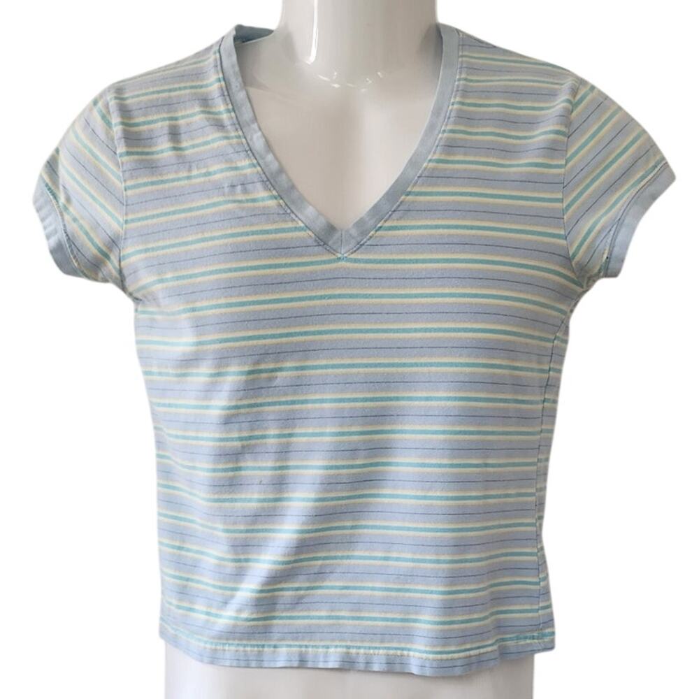 No Boundaries Lgt Blue, White ,Yellow and Teal Short Sleeve T shirt Jr. Size 7-9